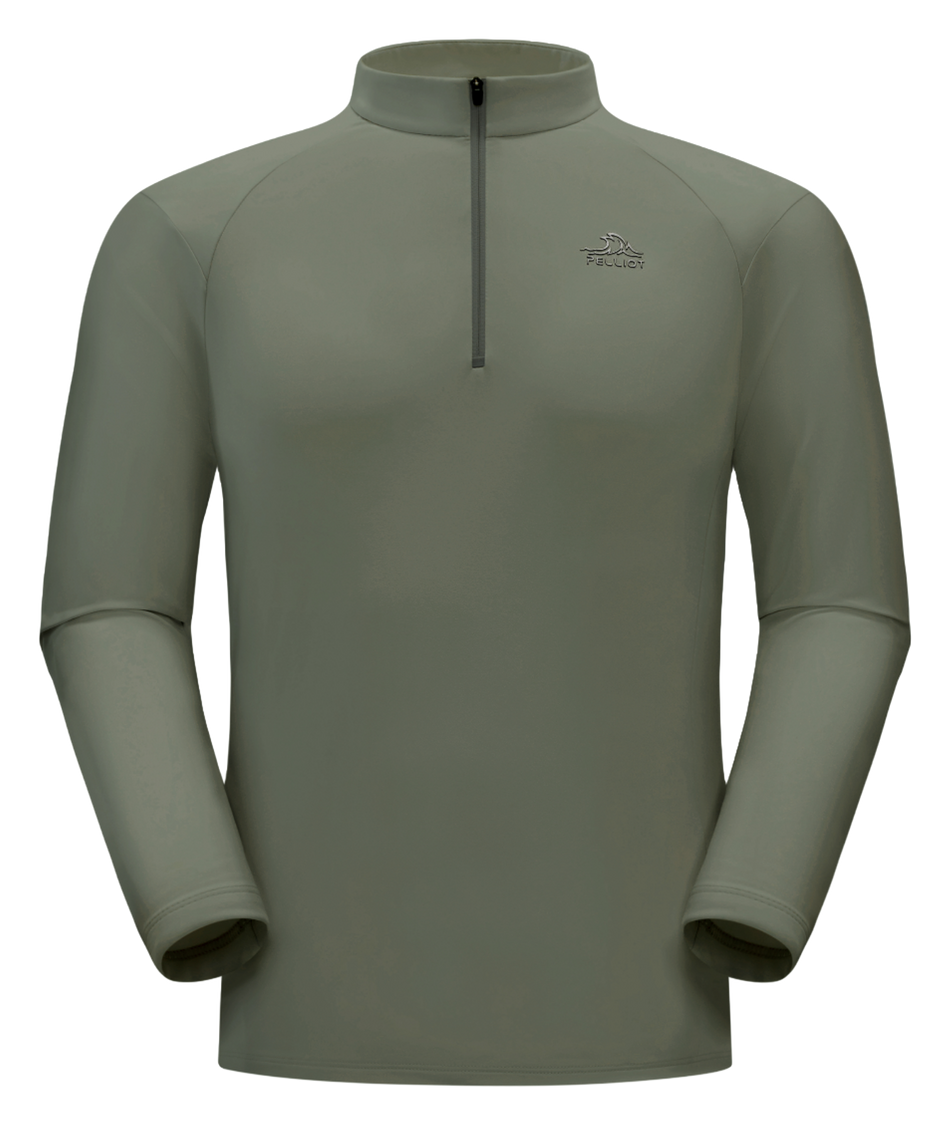 Boxi and PELLIOT Outdoor Cycling Plush Leisure Sports Warm Silver Ion Antibacterial Mountaineering Half Zipper Stand up Collar Top Lightweight, Comfortable, Fashionable, Versatile, Daily Commuter Long Sleeve Hoodie T-shirt for Men  vjsneaker.com