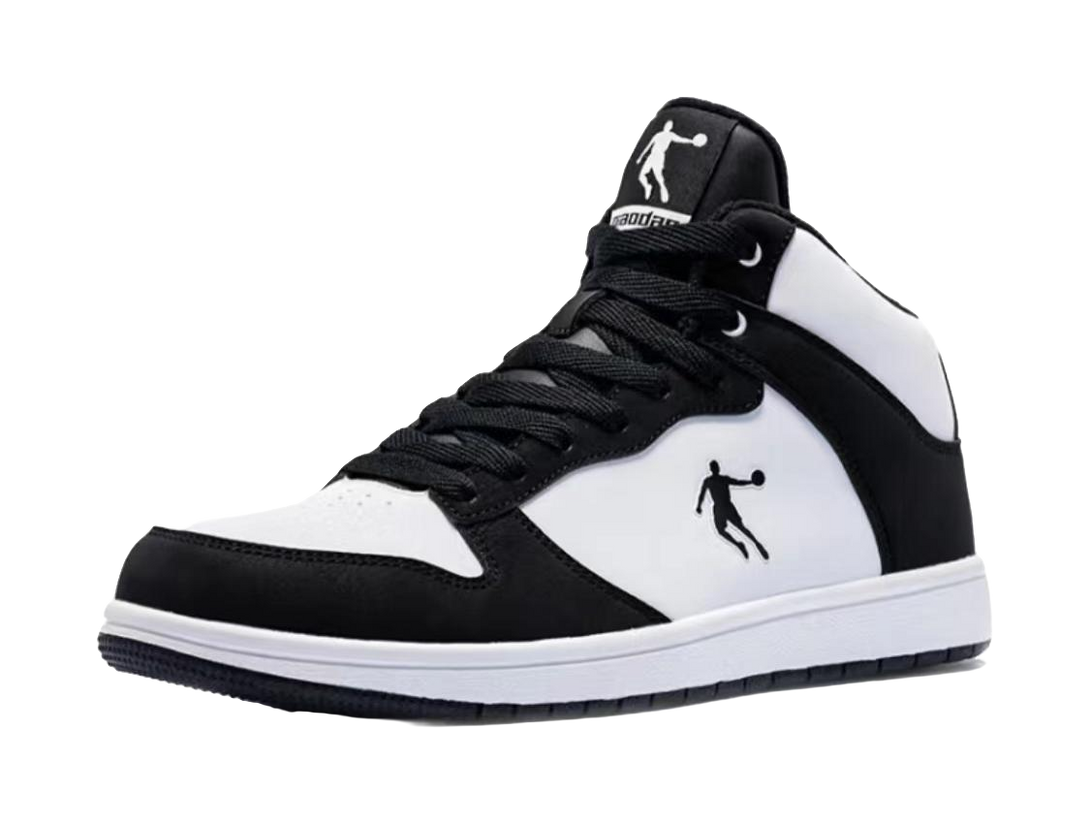 QIAODAN Panda Print High top Skateboard Shoes Men's White Black 