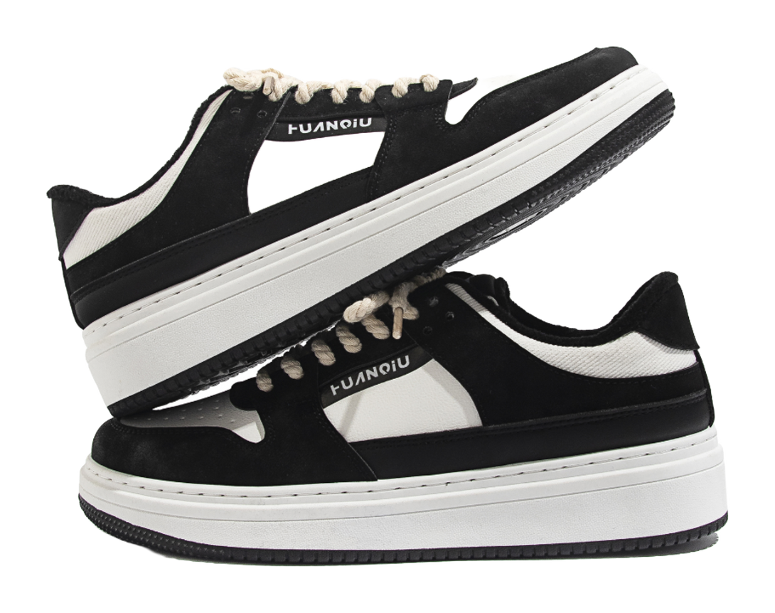 HUANQIU Thickened And Fleece Lined Thin Cotton, Air Force 1 Low top Skateboard Shoes Men's White Black 