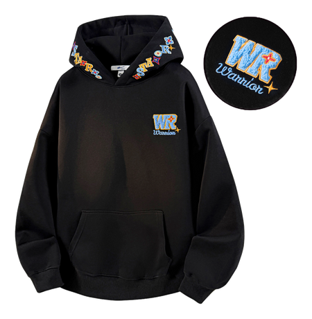 Warrior Warrior American Basic Retro Fun Embroidered Letter Logo Loose Casual Trend Versatile Windproof College Style Sports Couple Hooded Long Sleeve Thick Velvet Hoodie for Men and Women  vjsneaker.com