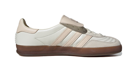 Ecru Gazelle indoor sneakers with lace-up, strap detail, and gum sole