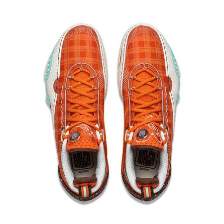 Li-Ning Wade All City 14 basketball shoes, orange plaid tongue, white laces and side stripes