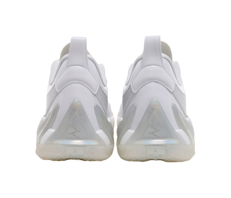 White basketball shoes with molded heel counter and cushioned sole