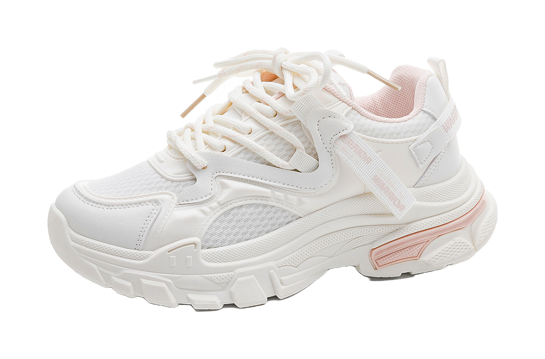 Warrior Cushioned Wear-Resistant Lightweight Slip-Resistant Low-Top Chunky Sneakers Women's Beige Pink 