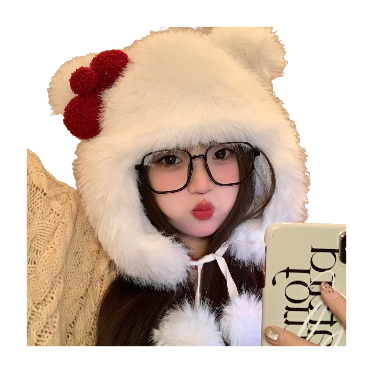 【 Cat Simulator 】 IOTS Original Cat Cute Cat Bow Plush Hat Warm and Antifreeze Ears High Quality Cotton Hat Polyester Fiber Woolen Hat Male Female Same Style Couple's Style  vjsneaker.com