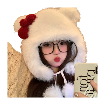 【 Cat Simulator 】 IOTS Original Cat Cute Cat Bow Plush Hat Warm and Antifreeze Ears High Quality Cotton Hat Polyester Fiber Woolen Hat Male Female Same Style Couple's Style  vjsneaker.com