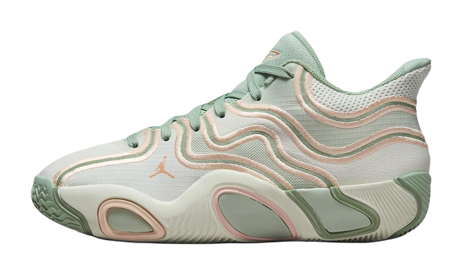 Jordan Tatum 3 Slip Resistant Abrasion Resistant Mid top Childrens Basketball Shoes Beige Green Unisex  vjsneaker.com