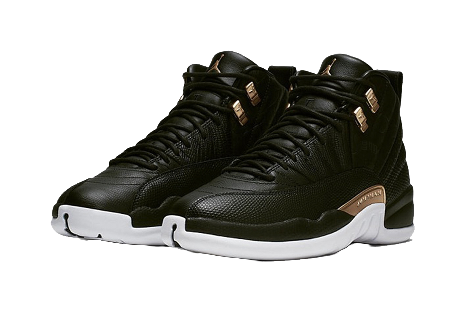 Jordan 12 Retro Black Metallic Gold White Womens  vjsneaker.com