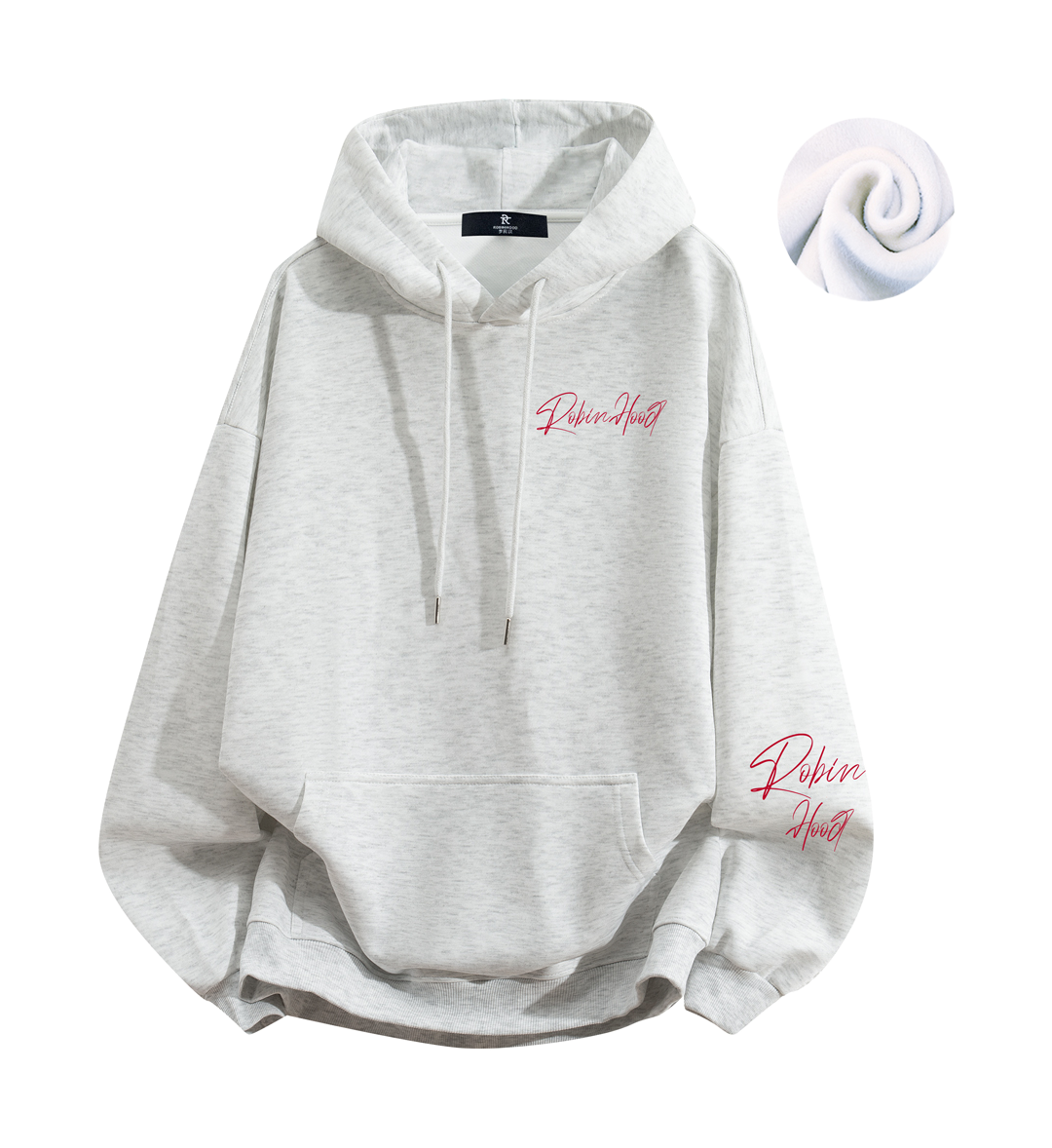 Robin Hood American Hoodie with Velvet Thick Letter Signature Personalized Style Design Feel Loose and Casual Versatile Student Party Lazy Style Hoodie for Women  vjsneaker.com