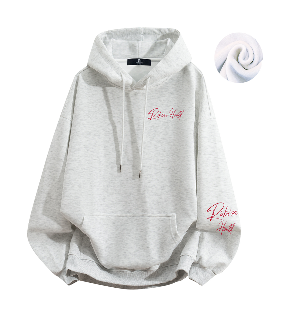 Robin Hood American Hoodie with Velvet Thick Letter Signature Personalized Style Design Feel Loose and Casual Versatile Student Party Lazy Style Hoodie for Women  vjsneaker.com