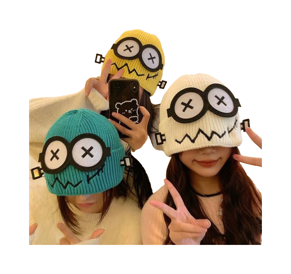 【 Essential for Autumn and Winter 】 IOTS Cute xx Eye Robot Funny Windproof, Warm, Commuting Versatile Polyester Woolen Hat for Men and Women Same Style Couple's Gift for Boys and Girls  vjsneaker.com
