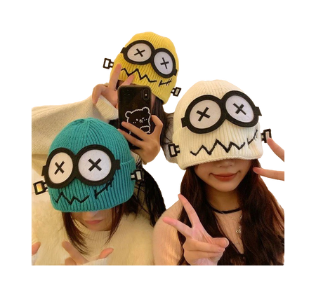 【 Essential for Autumn and Winter 】 IOTS Cute xx Eye Robot Funny Windproof, Warm, Commuting Versatile Polyester Woolen Hat for Men and Women Same Style Couple's Gift for Boys and Girls  vjsneaker.com
