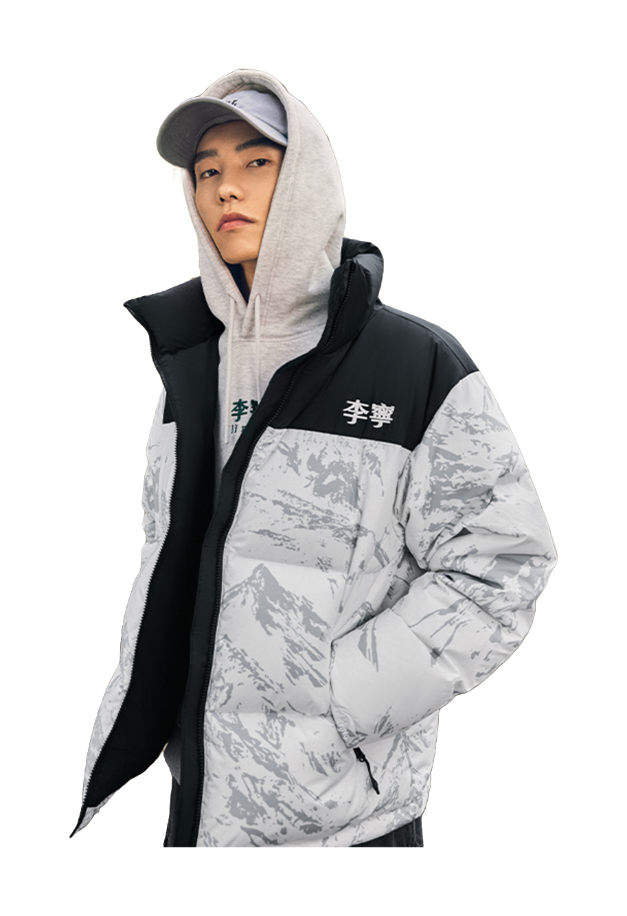 LiNing Fondue Down Series Down Jacket Unisex White Gray Snow Mountain  VJ SNEAKER