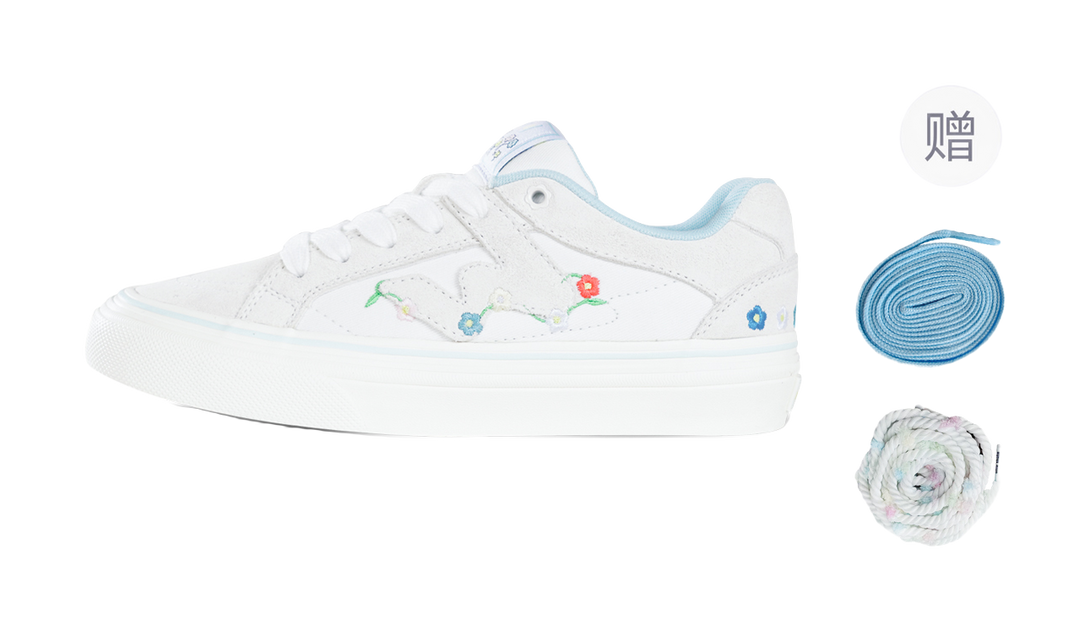 Ollieskate White Summer Flower Skateboard Shoes - Embroidered Floral Design  Lightweight & Versatile Unisex 