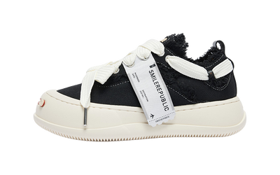 SMILEREPUBLIC Open Laugh Series - Classic Black Low-Top Canvas Shoes with Replaceable Logo Unisex 