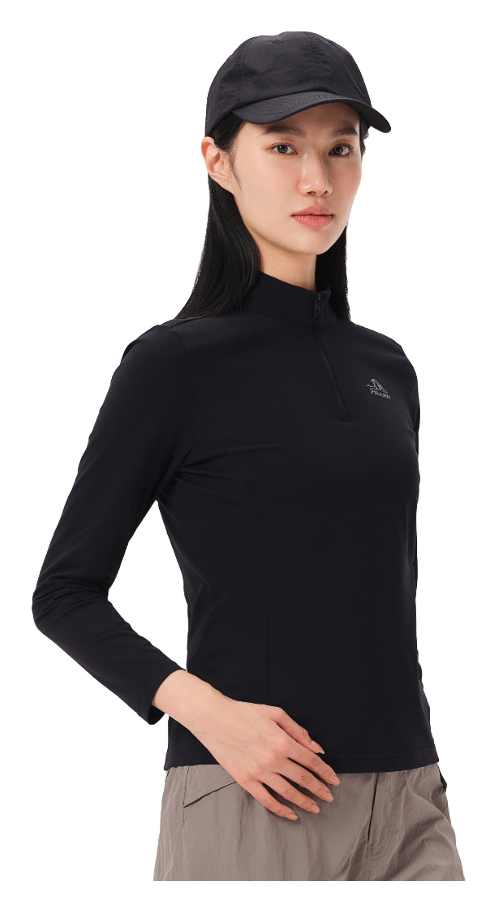 Boxi and PELLIOT outdoor sports antibacterial fabric, quick drying, comfortable, soft, wrinkle resistant stand collar, slim fit, hiking, hiking, running, breathable, fashionable, versatile, long sleeved hoodie, base coat, T-shirt for women  vjsneaker.com