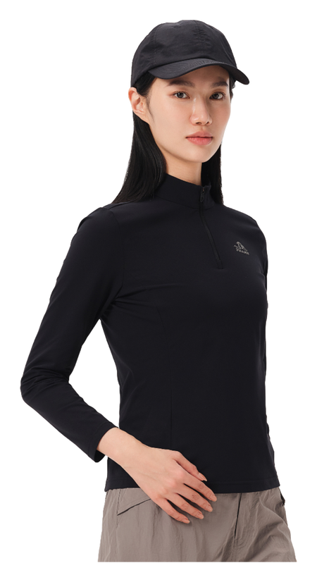 Boxi and PELLIOT outdoor sports antibacterial fabric, quick drying, comfortable, soft, wrinkle resistant stand collar, slim fit, hiking, hiking, running, breathable, fashionable, versatile, long sleeved hoodie, base coat, T-shirt for women  vjsneaker.com