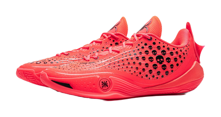 Fluorescent red lace-up basketball shoe with textured upper and heel logo