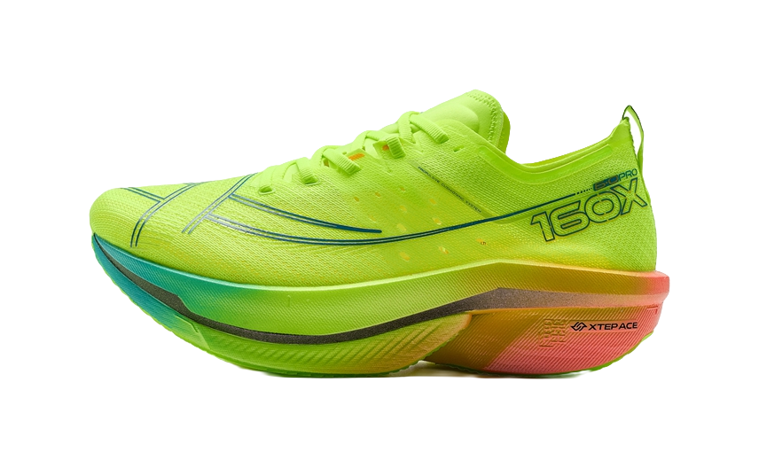 Neon green low-top running shoes with lace-up mesh upper and side branding
