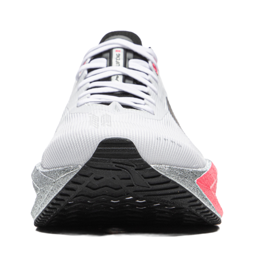 Li-Ning racing running shoe, outsole view with black tread and red side block