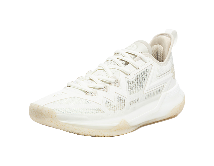 White basketball shoe side view with lace-up fastening and cushioned collar