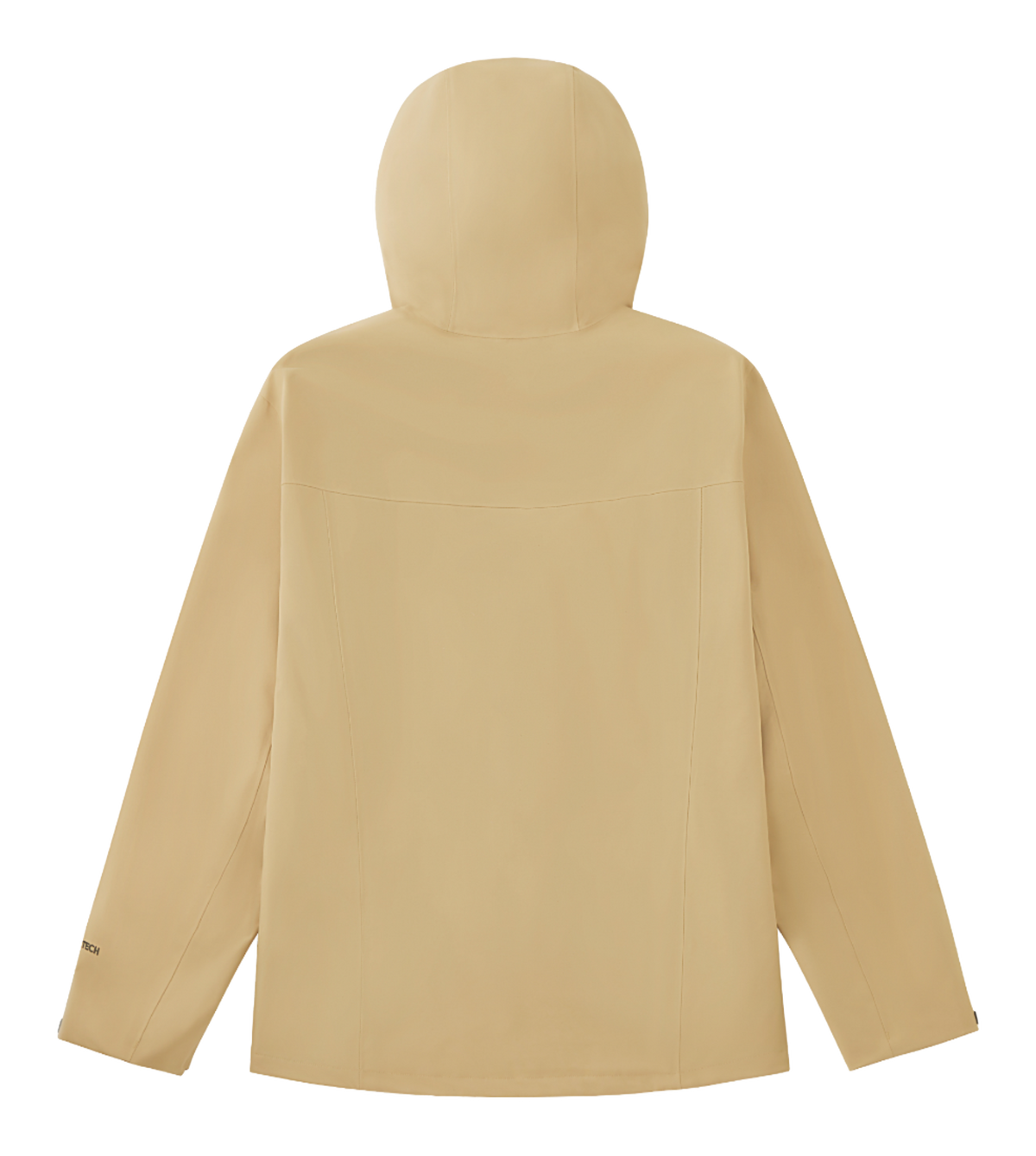Khaki hooded windbreaker jacket with back view, clean front panel