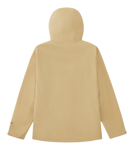 Khaki hooded windbreaker jacket with back view, clean front panel