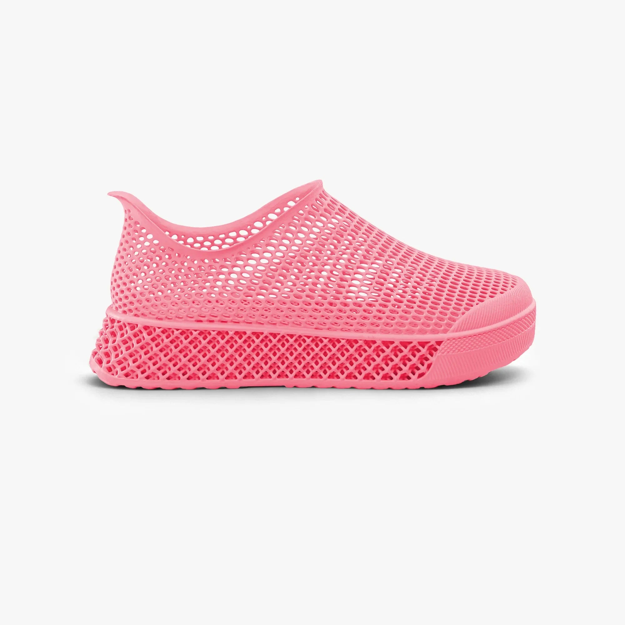 3D-printed casual sneakers, pink mesh slip-on with rounded toe