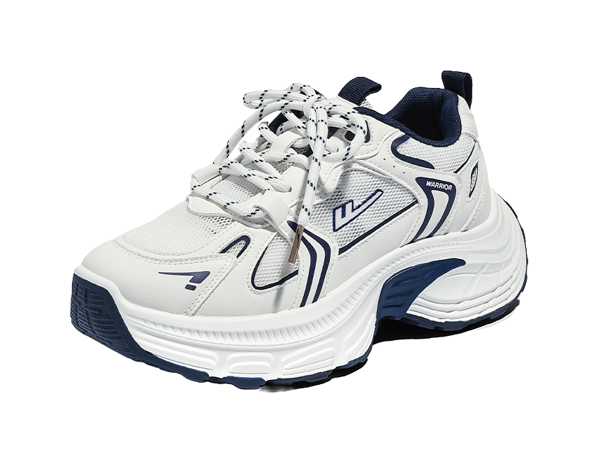 Warrior Cushioning And Breathable Low Top Chunky Sneakers Unisex White Dark Blue 