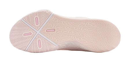 Light pink basketball shoe outsole with herringbone tread and traction symbols