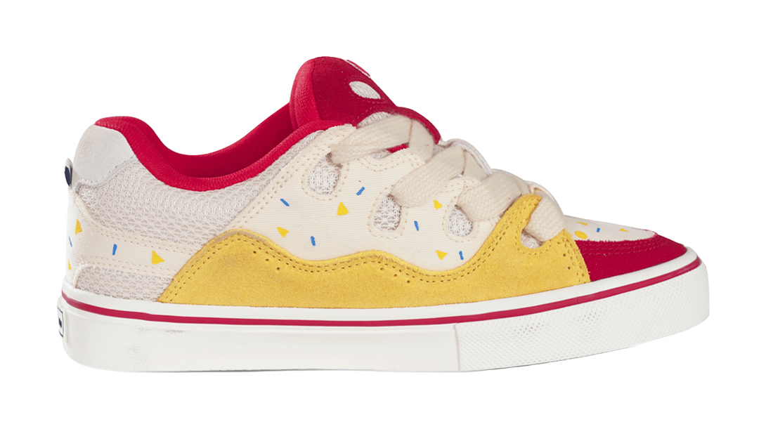 Ollieskate Slip Resistant, Abrasion Resistant, Lightweight Low top Skateboard Shoes Unisex Red Yellow 