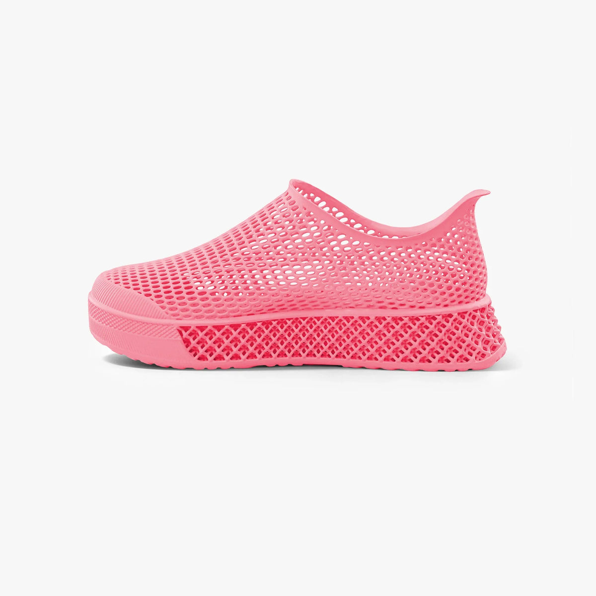 3D-printed casual sneakers, bright pink mesh slip-on with cushioned sole