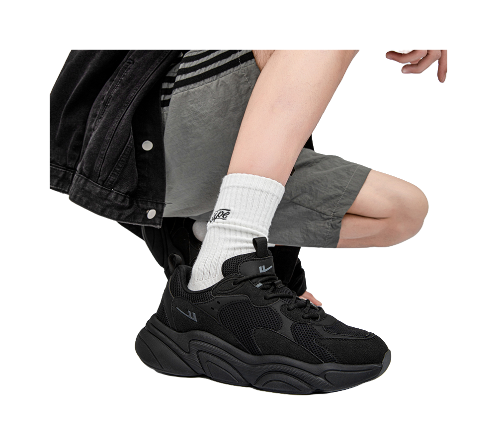 Warrior Slip Resistant, Abrasion Resistant, Breathable Low Top Chunky Sneakers Unisex All Black 