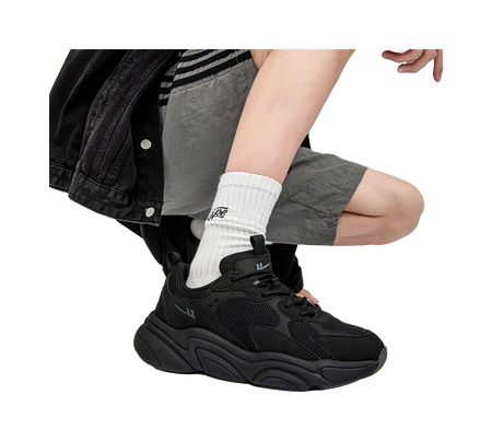 Warrior Slip Resistant, Abrasion Resistant, Breathable Low Top Chunky Sneakers Unisex All Black  vjsneaker.com