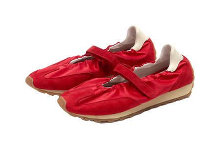 Women's red Mary Jane shoes with crisscross strap and off-white lining