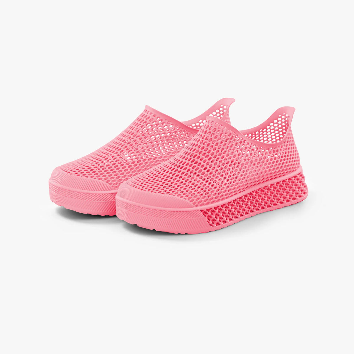 3D-printed casual sneakers, pink mesh slip-on pair with low sole