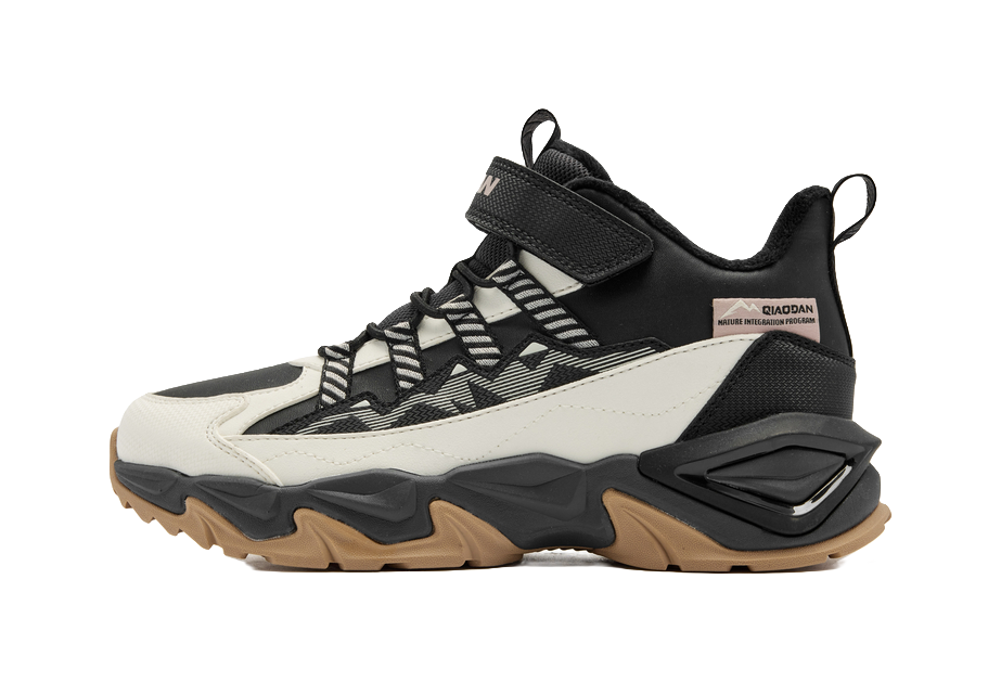 Jordan synthetic leather fabric for peak hiking with added fleece, anti slip, wear-resistant, waterproof, and warm middle cut children's outdoor shoes in black/ivory white for both men and women  VJSNEAKER