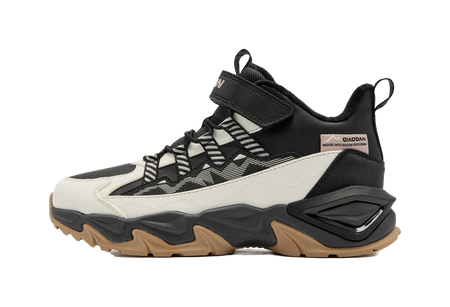 Jordan synthetic leather fabric for peak hiking with added fleece, anti slip, wear-resistant, waterproof, and warm middle cut children's outdoor shoes in black/ivory white for both men and women  VJSNEAKER