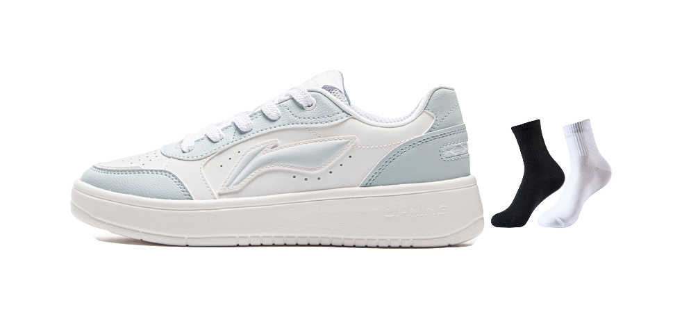 LiNing Yuanbao Pure Anti-Slip And Wear-Resistant Lightweight Low-Top Skateboard Shoes Women's White Blue 