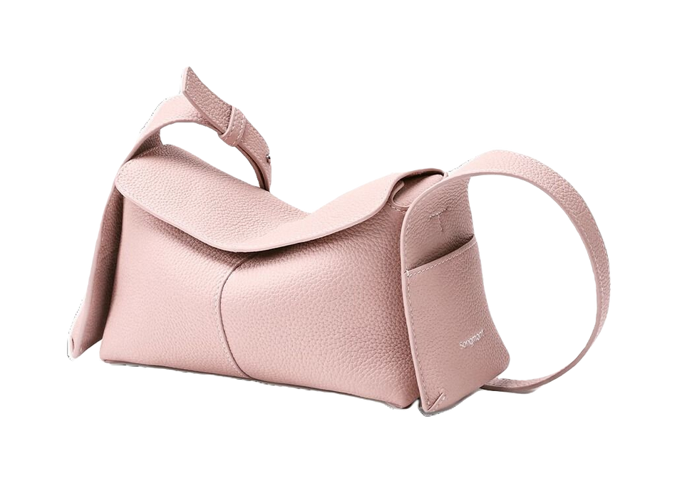 Mini cow leather shoulder bag in blush pink with top flap and side pocket