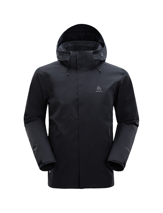 Men's hooded windbreaker jacket in black with full-length zipper and zip pockets