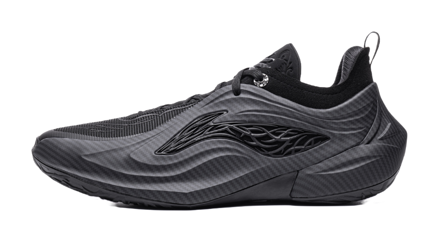 Li Ning low-top basketball shoes, black knit upper with lace-up front