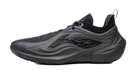 Li Ning low-top basketball shoes, black knit upper with lace-up front