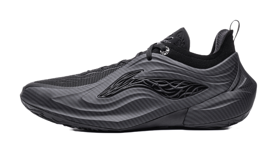 Li Ning low-top basketball shoes, black knit upper with lace-up front