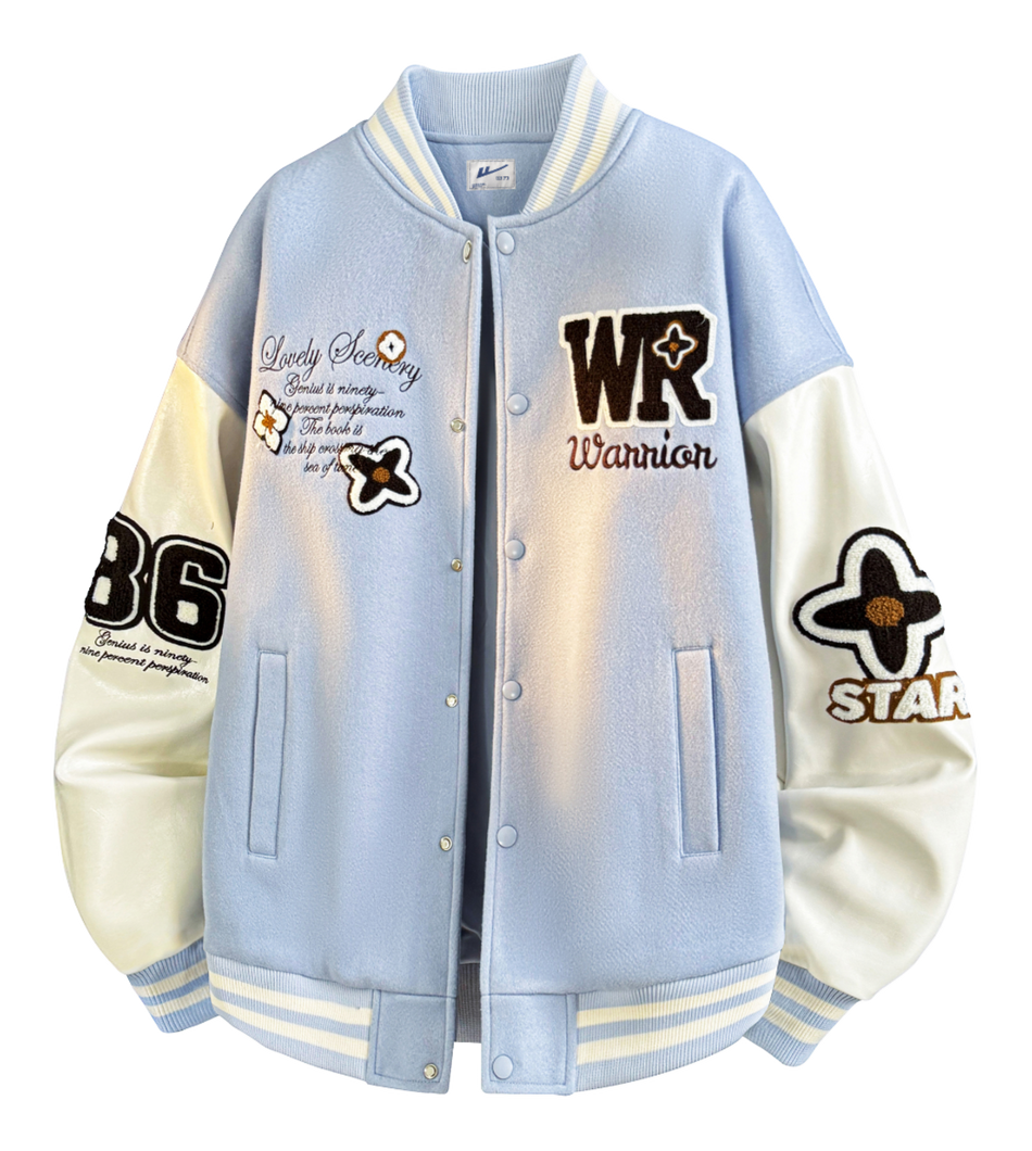 Warrior American Heavy duty Retro Towel Embroidered Logo Contrast Splicing Leather Personalized Design Trendy Versatile Loose Casual Campus Style Couple Windproof Thick Long Sleeve Jacket Autumn/Winter Cotton Jacket Baseball Jacket Unisex  VJSNEAKER