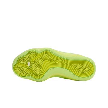 Neon green rubber outsole with traction tread pattern