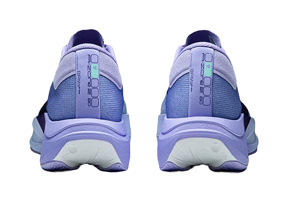 Light twilight blue and lavender low-top shoes, rear view on both sides