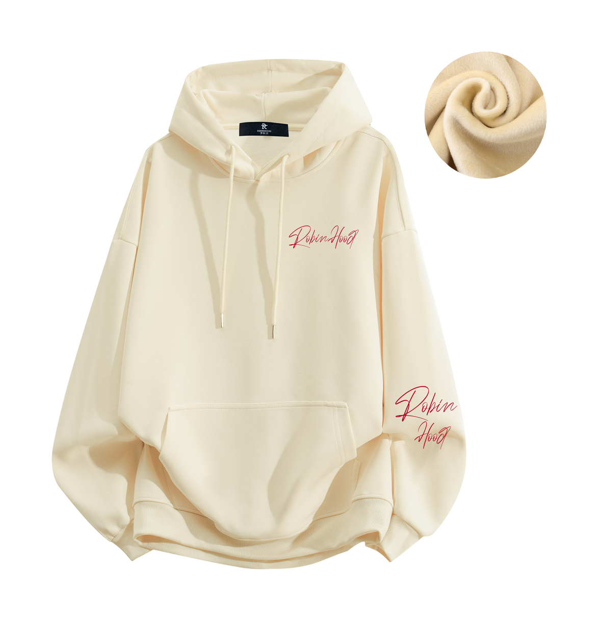 Robin Hood American Hoodie with Velvet Thick Letter Signature Personalized Style Design Feel Loose and Casual Versatile Student Party Lazy Style Hoodie for Women  vjsneaker.com