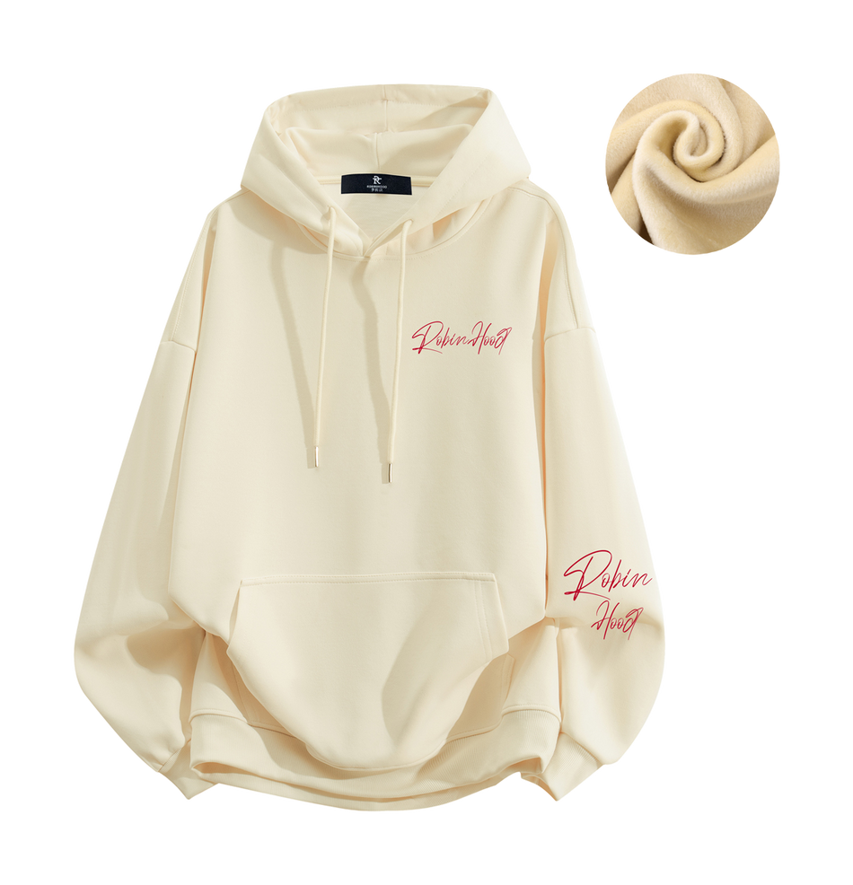 Robin Hood American Hoodie with Velvet Thick Letter Signature Personalized Style Design Feel Loose and Casual Versatile Student Party Lazy Style Hoodie for Women  vjsneaker.com