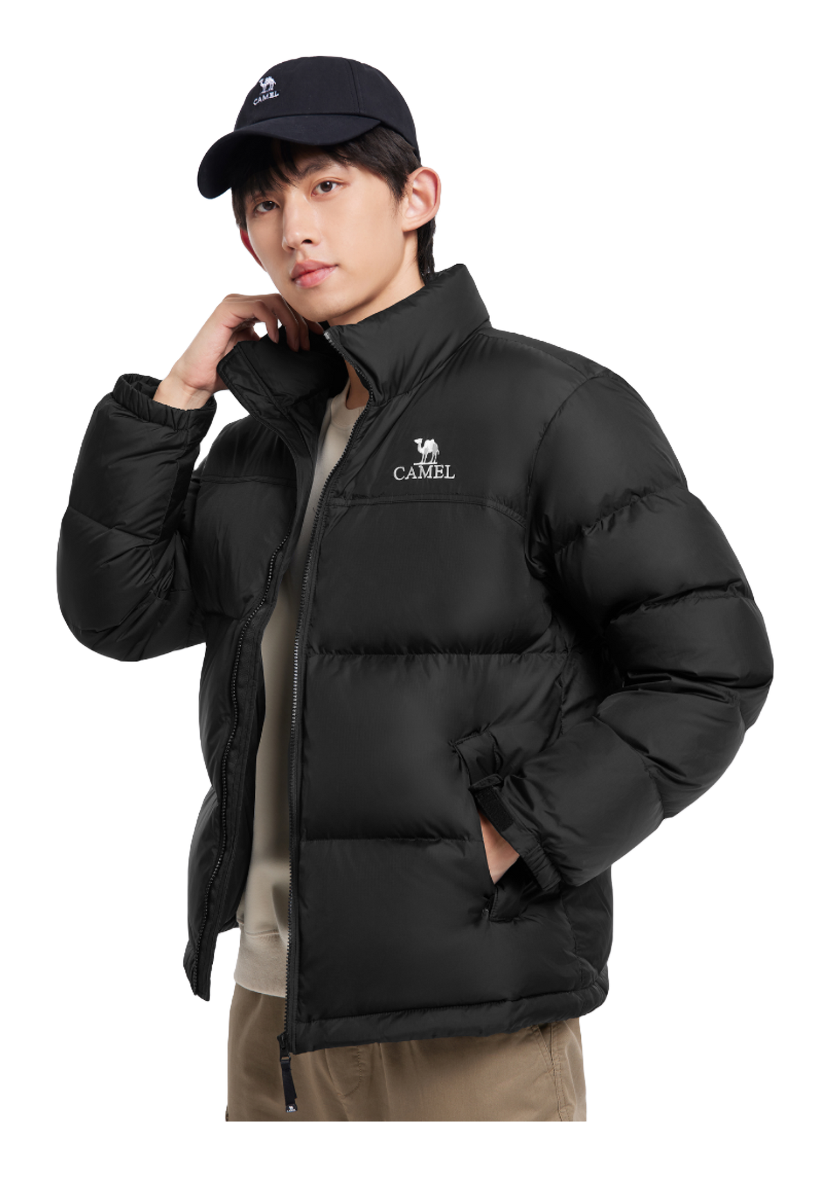 CAMEL Outdoor Color Block Soft Windproof Cold Resistant Down Jacket Unisex  vjsneaker.com